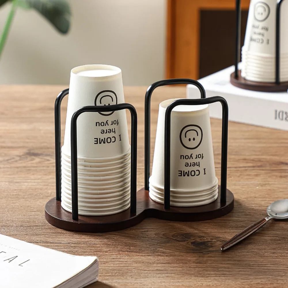 Wooden Paper Cup Holder Disposable Cups Desktop Coffee Table Storage Shelf Tea Mug Organizer Kitchen Office Accessory