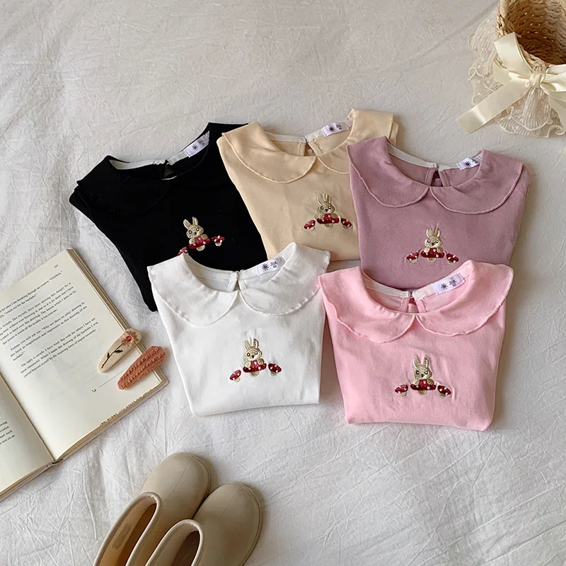 새 봄  티셔츠  귀여운 자수 피팅 토끼 언더셔츠 어린이 소녀 겉옷 하의 셔츠