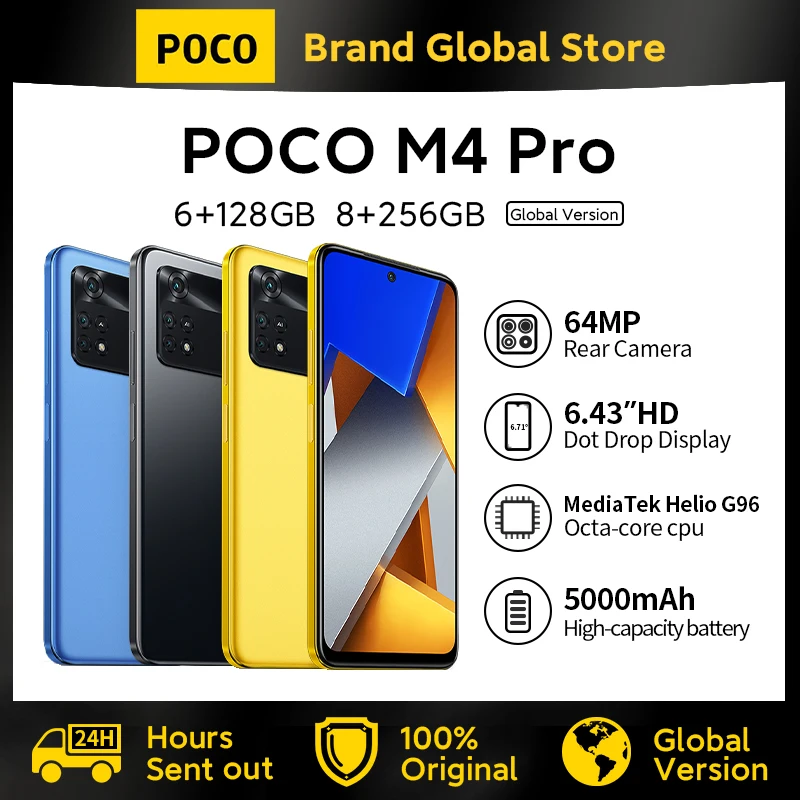 

POCO M4 Pro 4G 128GB/256GB Global Version Smartphone Helio G96 Octa Core 90Hz AMOLED DotDisplay NFC 33W Fast Charge 64MP Camera