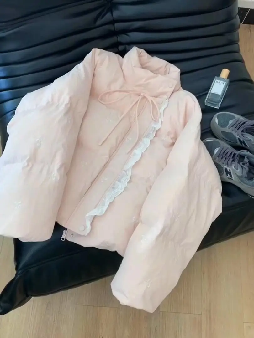 Women's Autumn Winter Outerwear Tops Cotton Breaded Clothes Bow Crushed Flower Outerwear Design Luxury Brand Simple Fashion