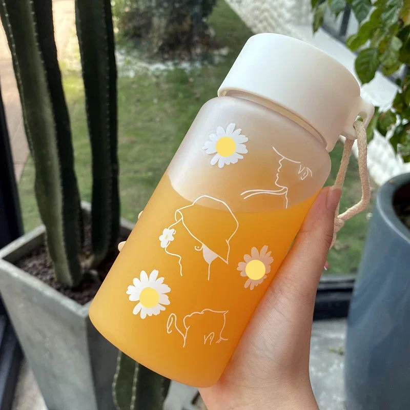 Water Bottle 500ml Small Transparent Plastic BPA Free Creative Frosted With Portable Rope Travel Tea Cup