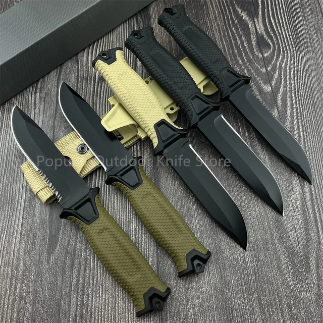 Cuchillo de hoja fija G 1500, navaja táctica militar de bolsillo para  acampada, caza, revestimiento negro con funda de cuero, multiherramienta  Edc - AliExpress