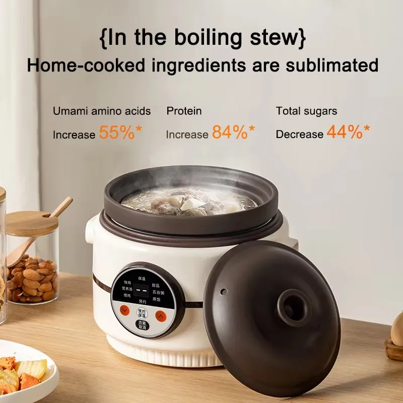 Low Sugar Electric Rice Cooker Food Steamer Meal Heating Lunch Frying Pan Ceramic Liner Soup Porridge Stew Slow Cooking Hot Pot