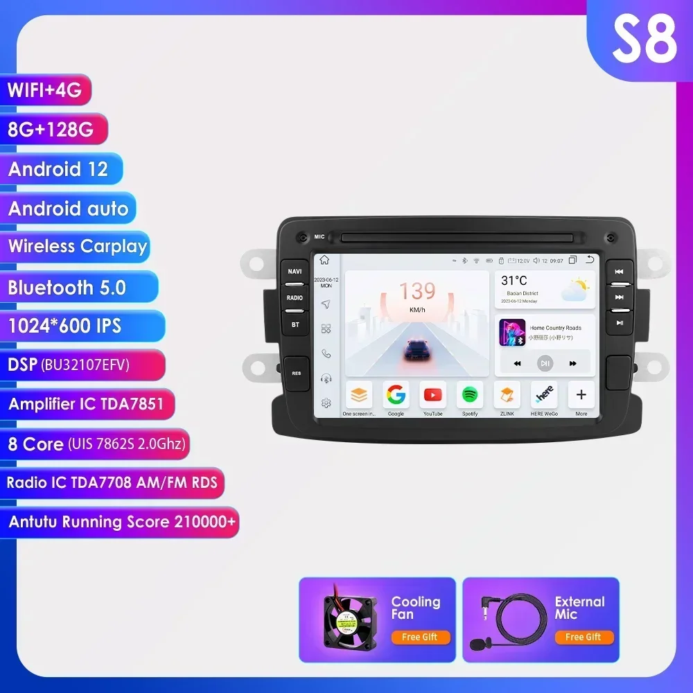 Autoradio Android 13 Per Renault Dacia - 7 Pollici 4G+64G Con CarPlay, Android Auto E Telecamera