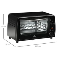 HOMCOM Mini four électrique 10L avec 1 grille et 1 plateau, température réglable de 100°C à 230°C, Minuteur 60 min, 36,5x26x22cm 1