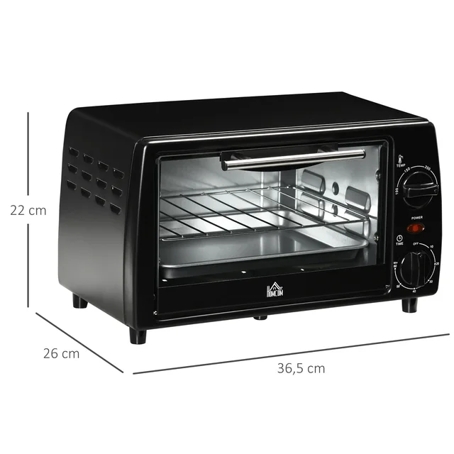 HOMCOM Mini four électrique 10L avec 1 grille et 1 plateau, température réglable de 100°C à 230°C, Minuteur 60 min, 36,5x26x22cm 1