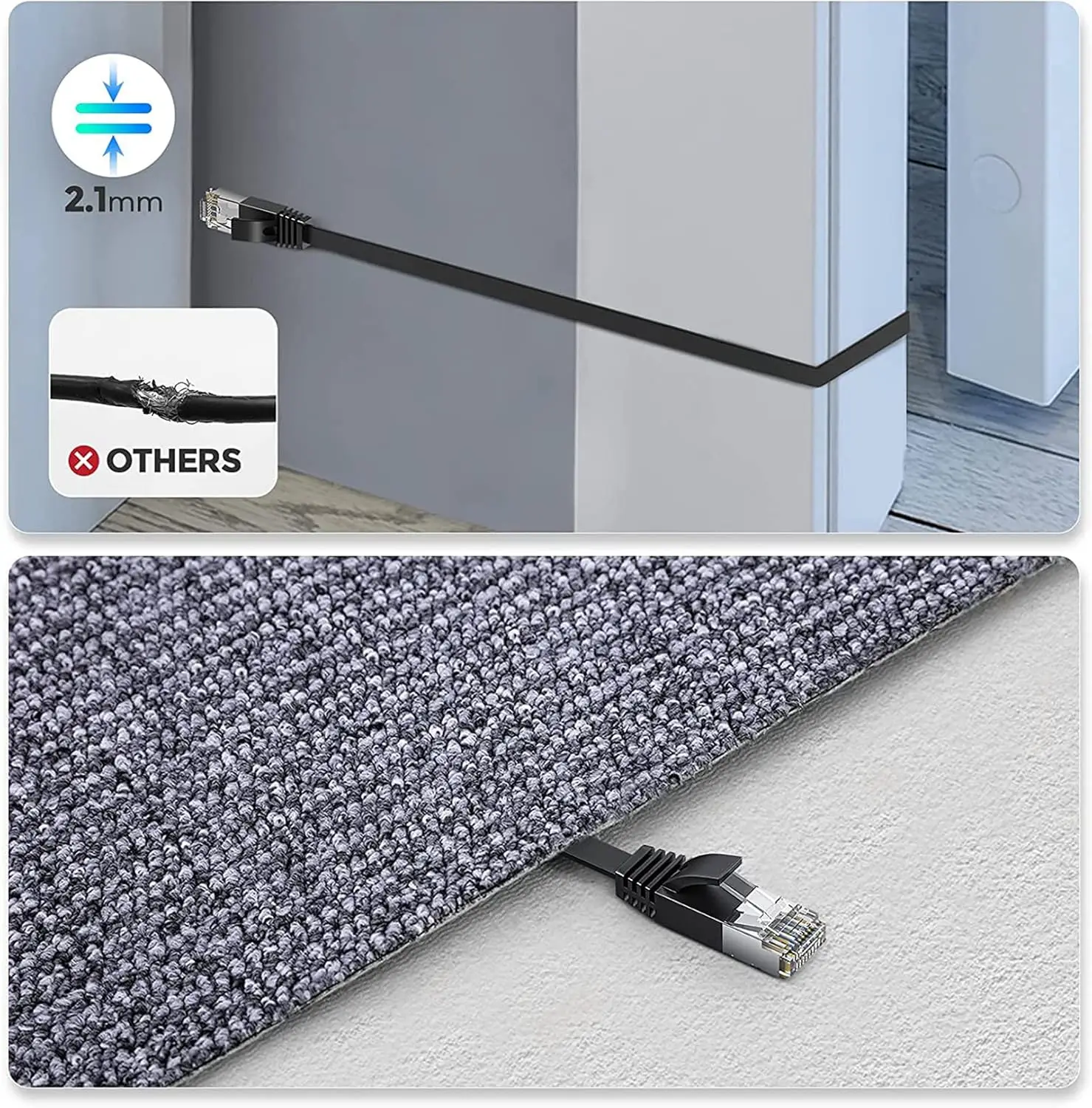 UNTES 10-Pack 10Gbps Cat6 كابل إيثرنت مسطح، يدعم ش...