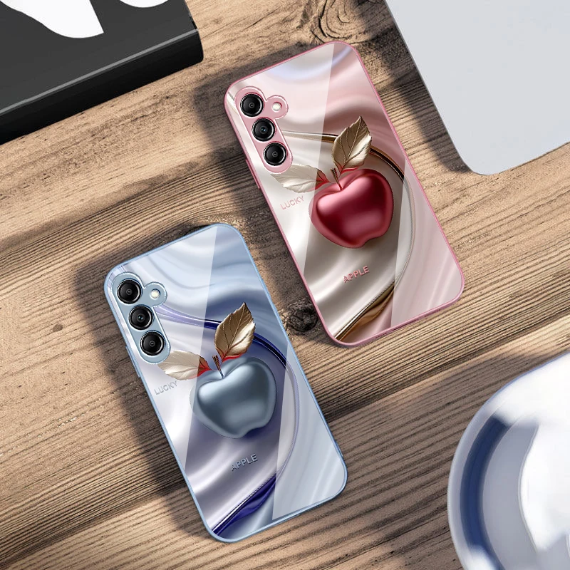 Sleek Black Apple Design Glass Phone Case