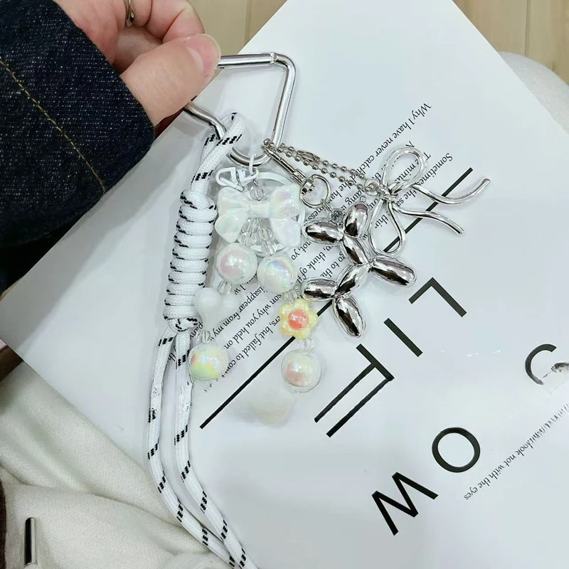 New Braided Rope Bead String Keychain Hand Woven Pearl Chain Balloon Dog Bag Decorative Pendant