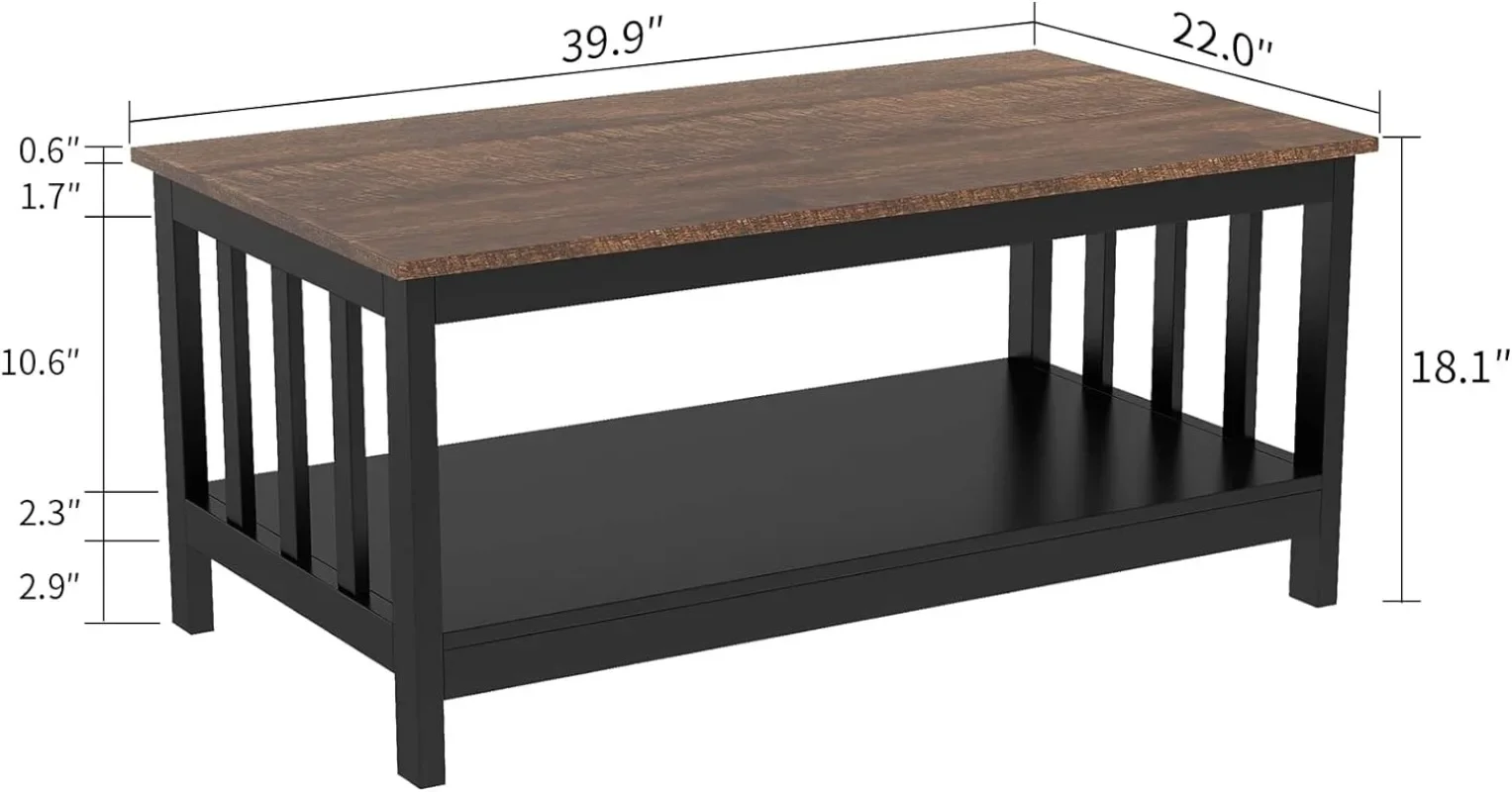 ChooChoo Farmhouse Coffee Table, Black Living Room Table with Shelf, 40 Inch 2
