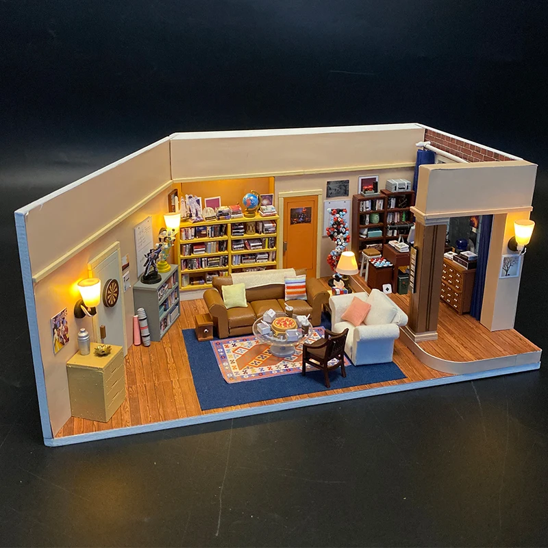 DIY Wooden Miniature Model Kit Friends Casa 3D Puzzle Monica‘s Room Villa Dollhouse With Furniture Lights Home Decor Gifts 5