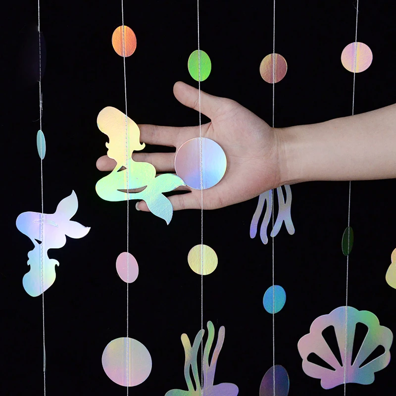 Iridescent Mermaid Birthday Banners Under The Sea Party Hanging Decorations Starfish Jellyfish Paper Garlands Baby Shower Girl