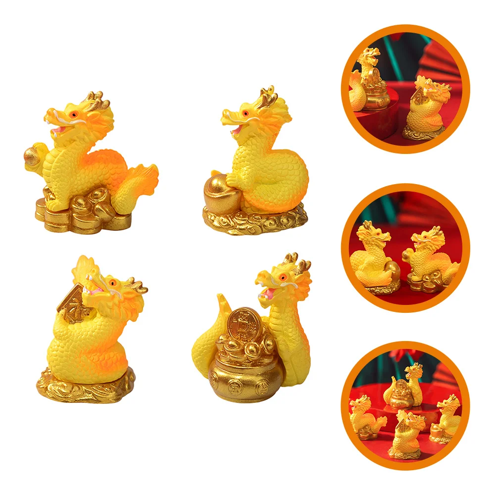 

2024 New Year Dragon Ornaments Miniature Adornment Zodiac Figurine Decors Figurines Figure Resin Decorations Toy