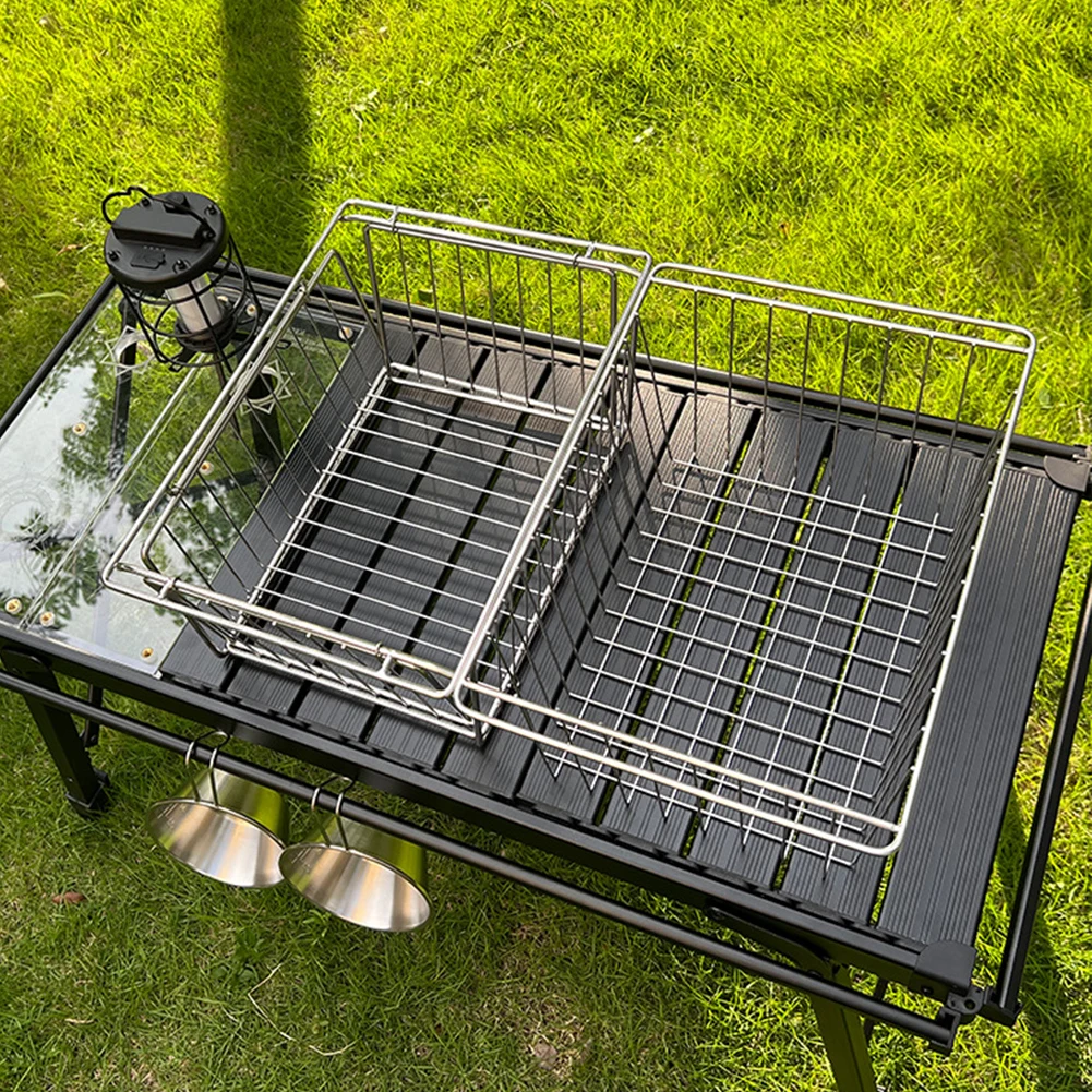 Stainless Steel Folding Storage Basket for Camping Table
