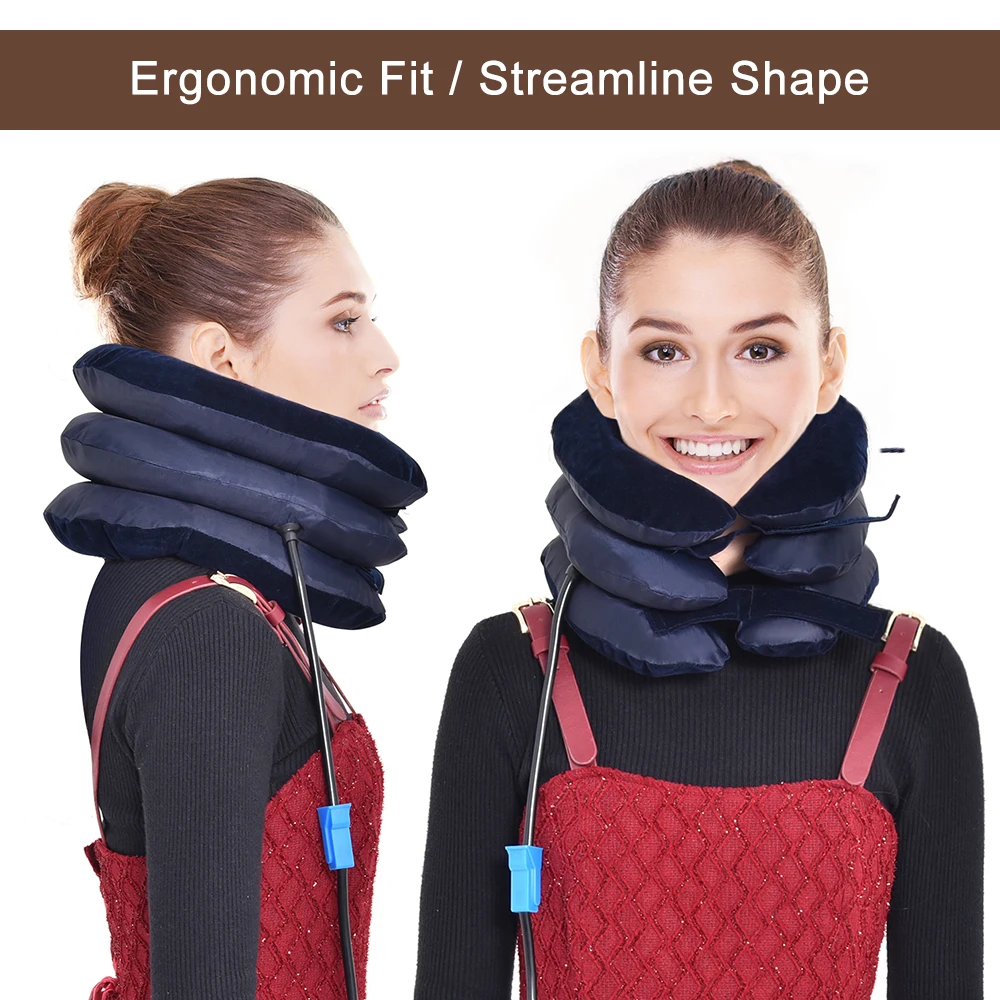 S92e3cda381294d0c886aa549ec9c4df3b Neck Massager 3 Layer Inflatable Air Cervical Neck Traction Support PainStress Relief Neck Collar Pillow Neck Stretching Brace