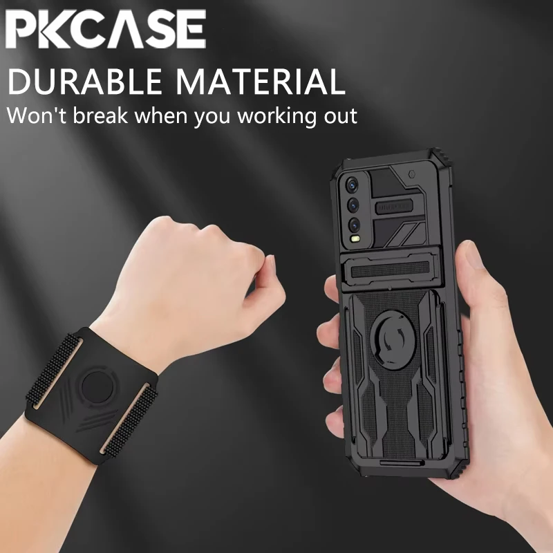PKCASE Shockproof Phone Case For VIVO Y72 5G Y53S Y20 Y20S Y20i Y17 Y15 Y12 Y12S Y12A Y11 Y5 Bracket Wristband Protective Case 5