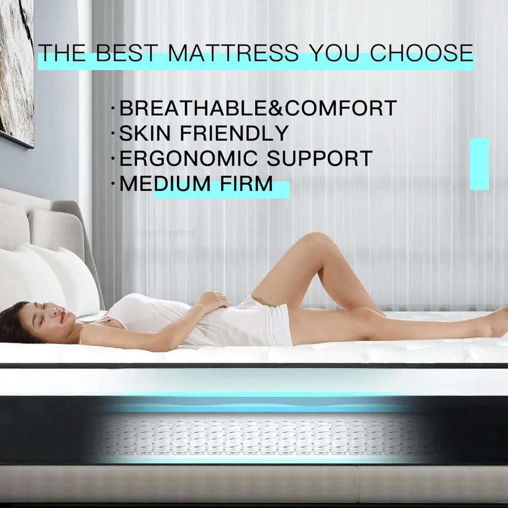 14 Inch KIng Size Mattress with Individually Pocket Springs,Euro Top Medium Firm Hybrid Mattress in a Box,Strong Edge Support,C