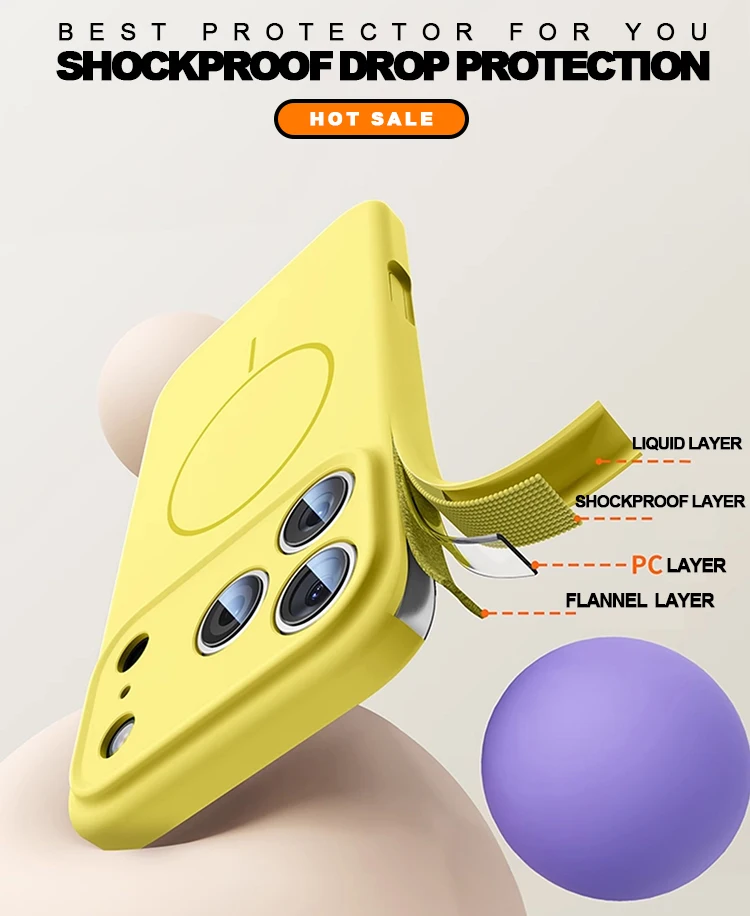 Liquid Silicone Magnetic Phone Case with Lanyard and Wrist Strap, Magsafe-Compatible Cover
