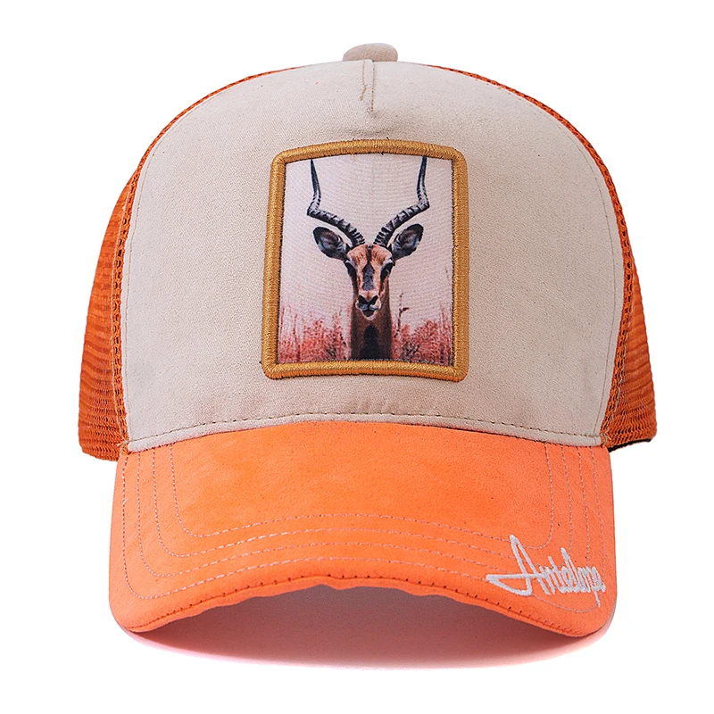 Unisex Rich Color Trucker Hat Antelope Pattern Patch Design Suede Hat Male Female Summer 9 Styles Animal Baseball Cap