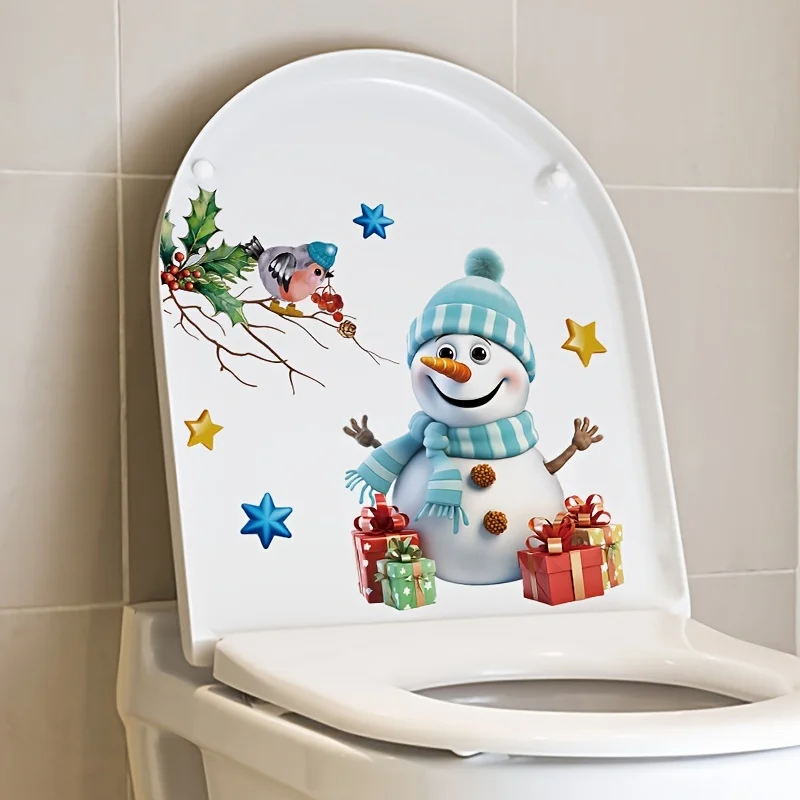 Christmas Snowman Decorative Stickers for Toilet Lids Water Tanks & Walls Self-Adhesive PVC Cute Snowman Decal Christmas Gift