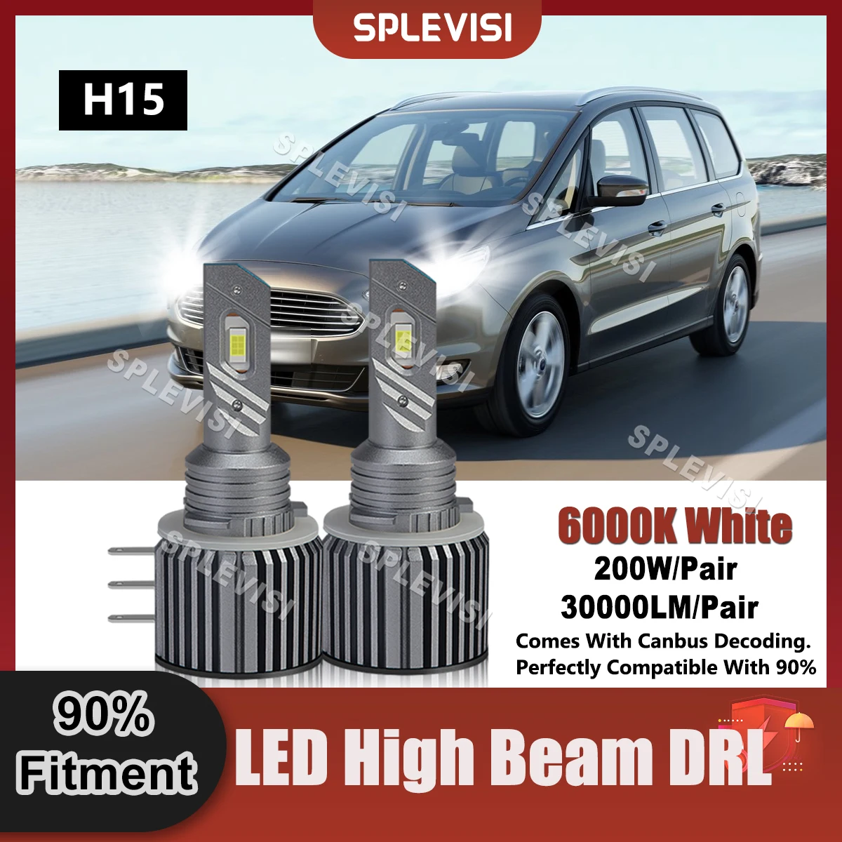 2Pcs Car Led High Beam H15 Day Running Light Per Ford Transit Custom Bus Van Tourneo Connect Transit Courier Ford Galaxy Mk4