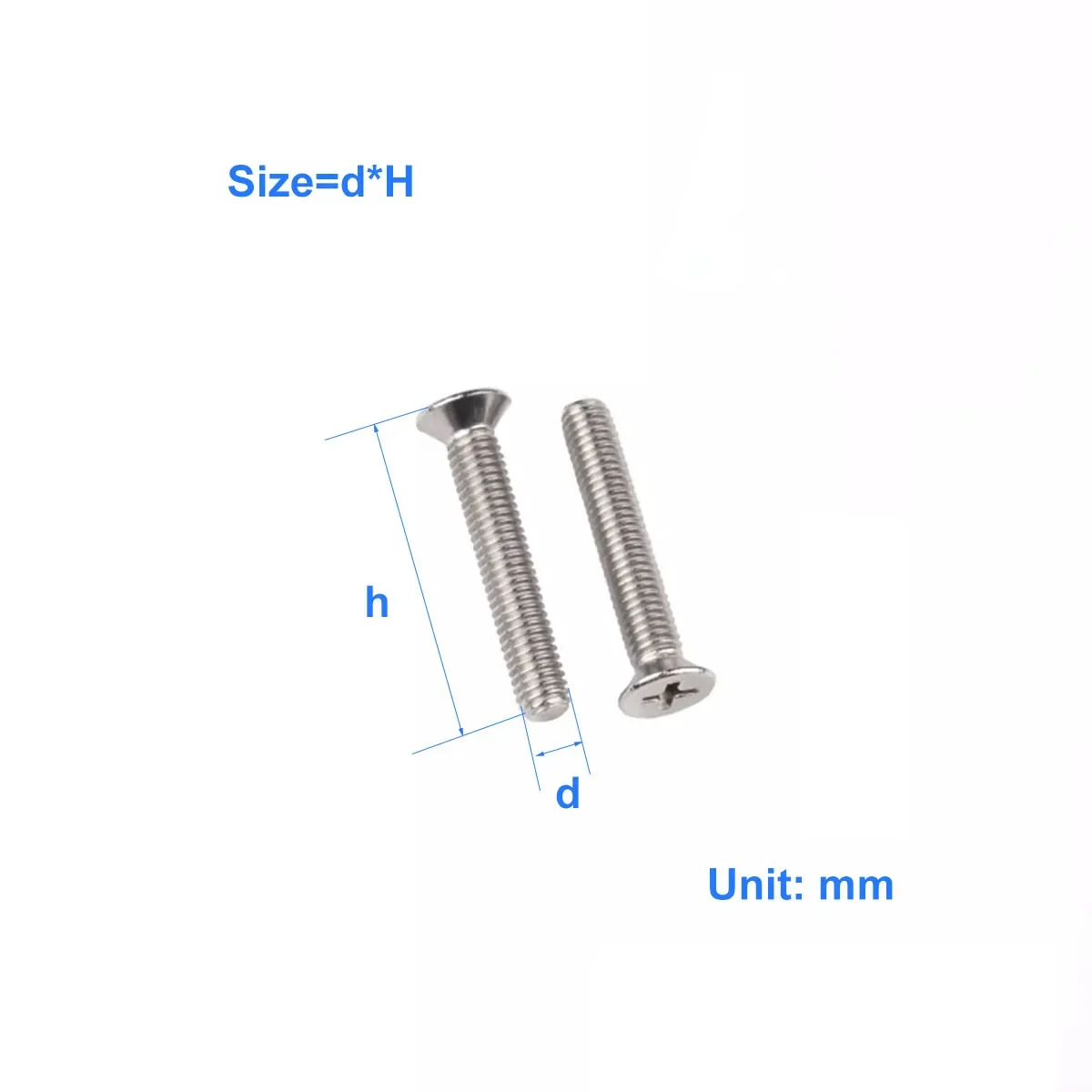 

304 Stainless Steel Cross Flat Head Screw, Countersunk Head Bolt, Cross Machine Thread Machine Tooth Screw