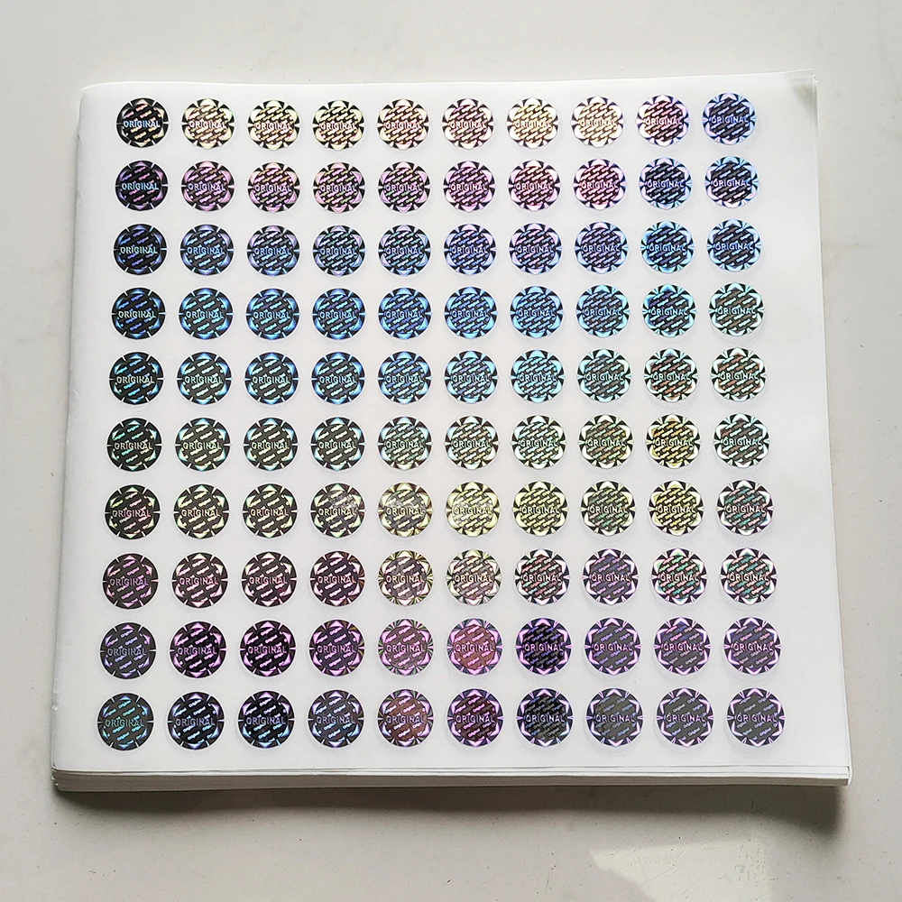 100pcs 12mm 원래 홀로그램 보안 인감 실버 Tamper Evident 라벨 보증 무효 스티커 제거 증거 모조 방지