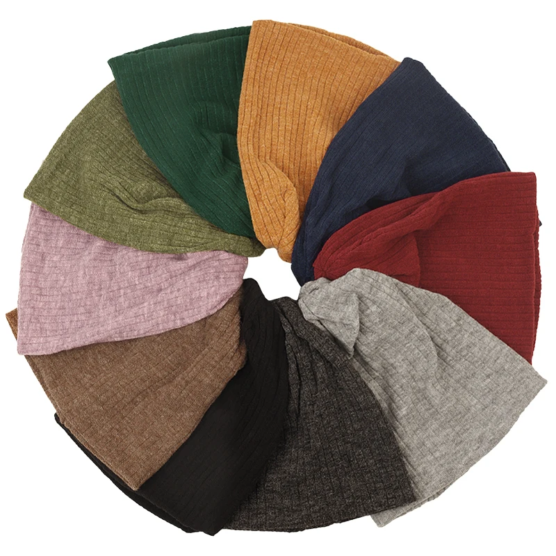Geebro Winter Women Casual Solid Color Striped Skullies Beanies Femme Soft Slouchy Knitted Ribbed Caps Ladies Baggy Knit Hats 2