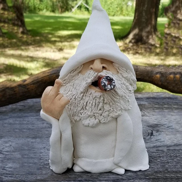 Naughty Smoking Bearded Dwarf Garden Sculpture Ornament Scornful Wizard Gnome Statue Indoor Outdoor Figurine Home Yard Christmas