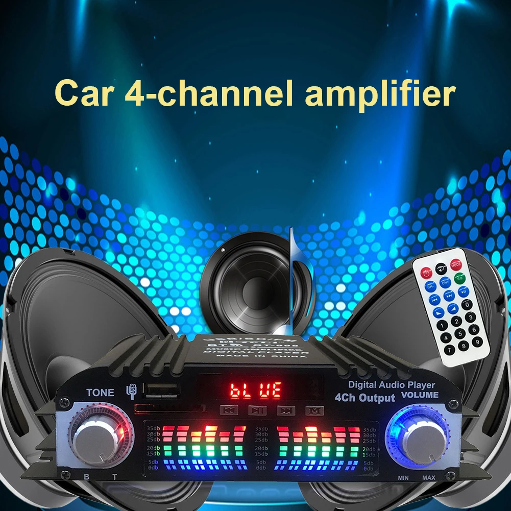 1600W Peak Power Digital 4 Channel Audio Amplifier Remote Control Bluetooth-Compatible Karaoke Player 4 Channel HiFi Stereo AMP
