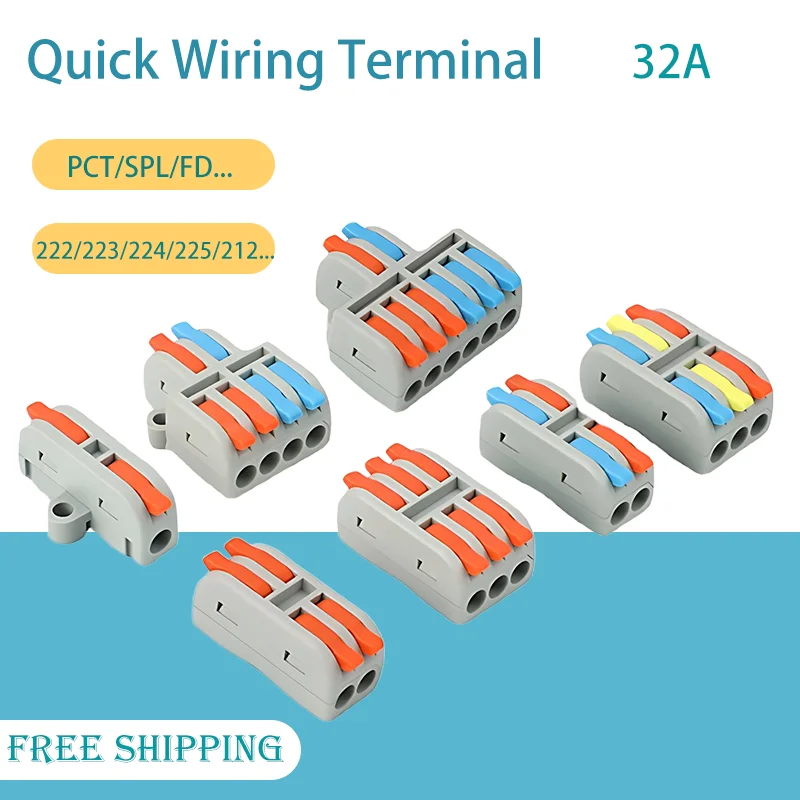 10/50/100PCS Mini Quick Wiring Connector Multiple In Multiple Out Wire Plug  Multi-functional Pair Terminal 32A PCT SPL FD