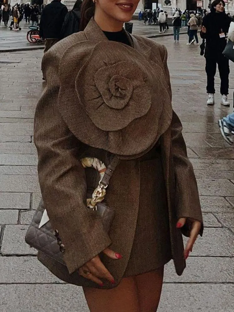 KBQ Spliced Appliques Solid Blazers Women Notched Collar Long Sleeve Patchwork Buttons Detachable Blazer Female Fashion Clothing