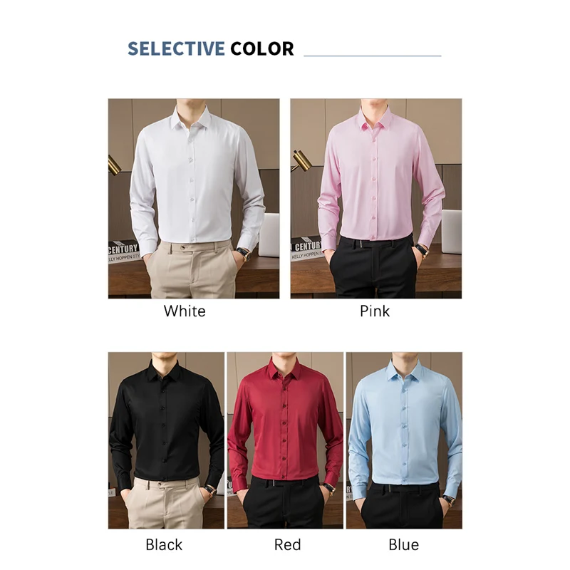 BROWON Brand Office Work Shirts for Men Spring Autumn Long Sleeve Regular Fit Mens Shirts Business Casual Solid Clothes Men