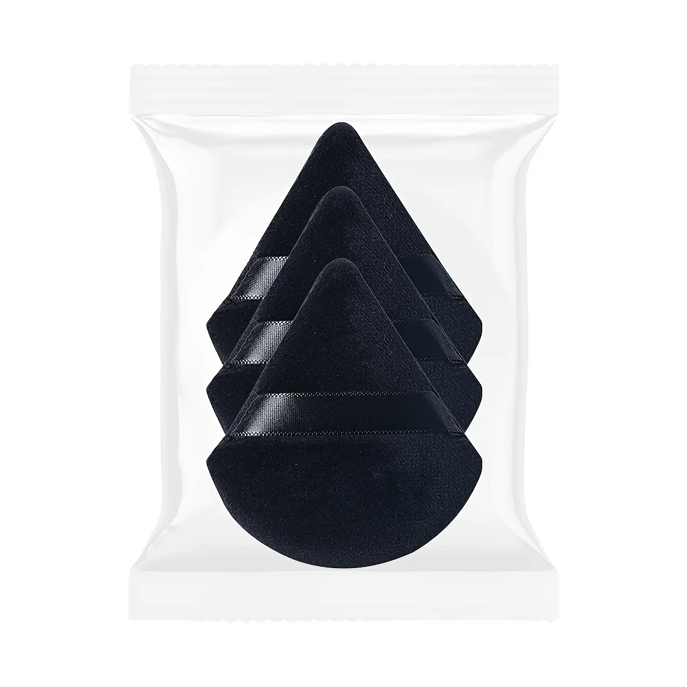 1-3PCS Triangle Powder Puff Set - Velvet Makeup Sponges for Setting Powder/Baking | Hypoallergenic Vegan Travel Beauty Tools