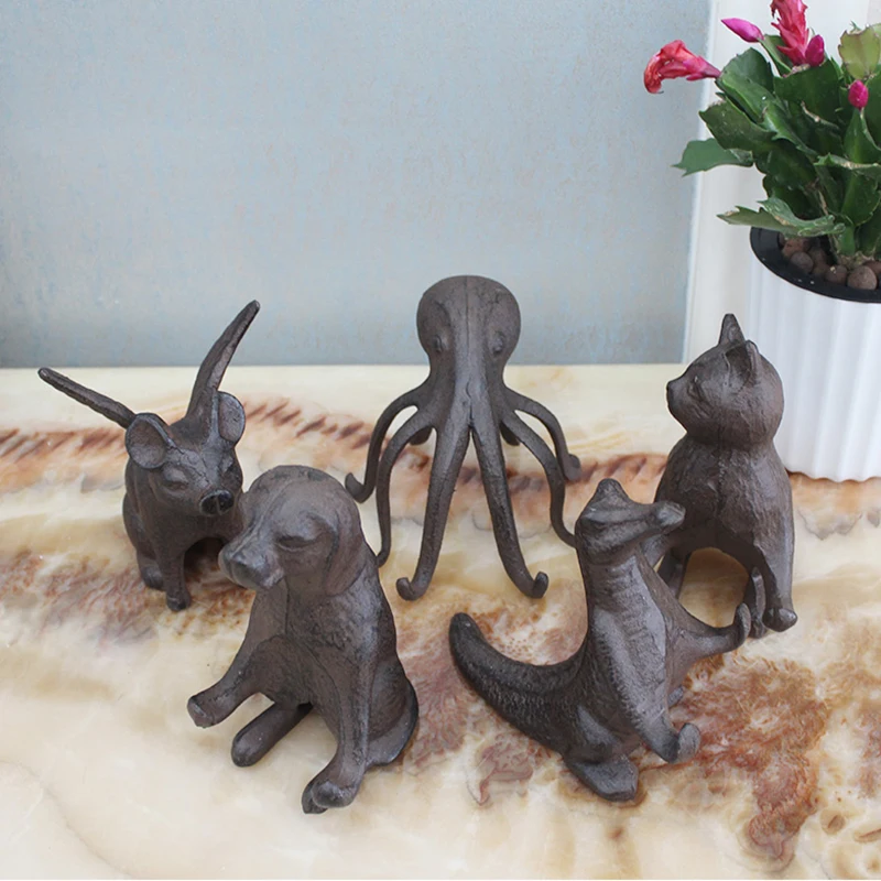 Cast Iron Cat Dog Pig Octopus Crocodile Figurines Card Holder Mobile