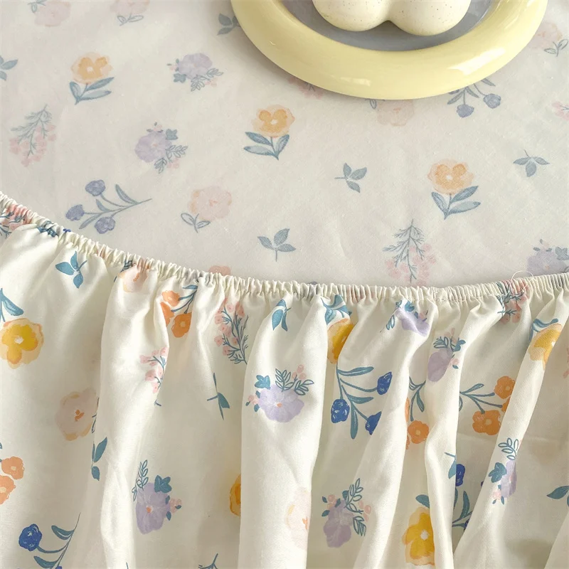 Bonenjoy 1 pc 100%Cotton Fitted Sheet Floral Flower Printed Bed Cover with Elastaic Queen/King Size Bed Fitted Sheet 180x200cm 6
