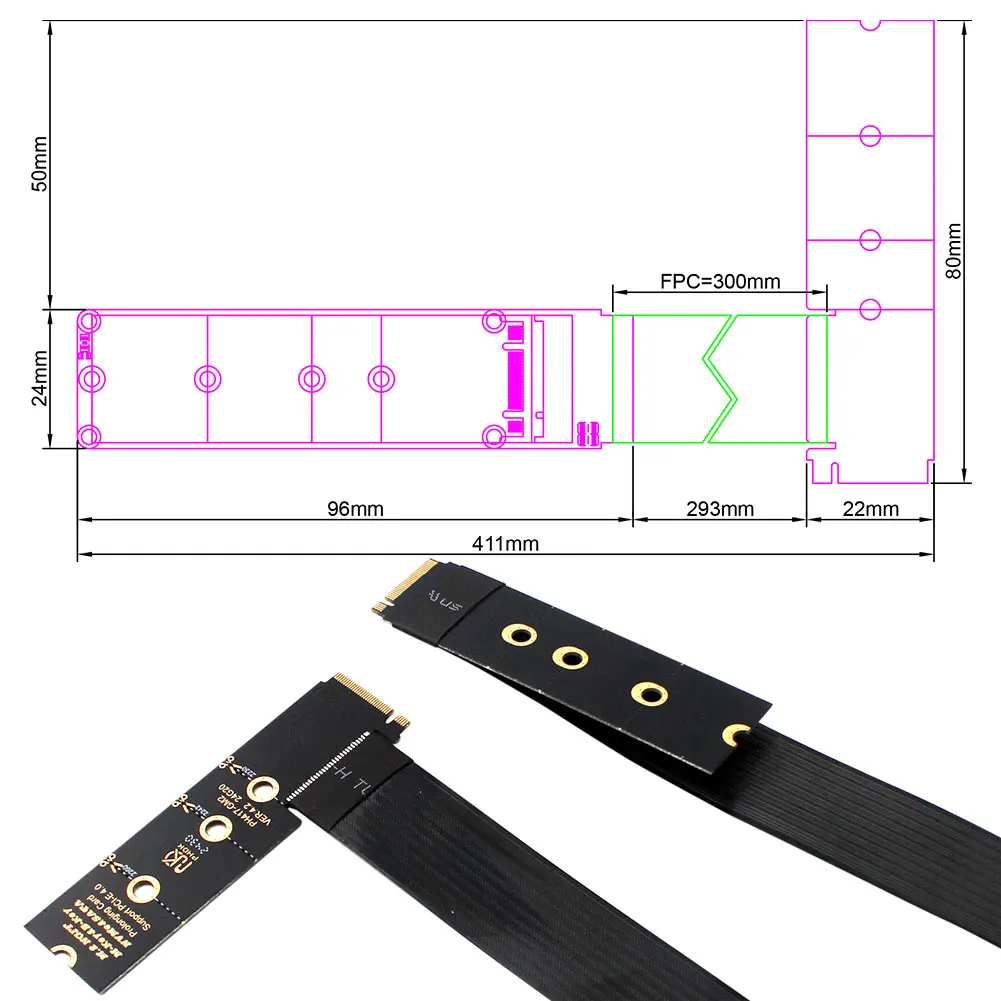 M.2 NVME NGFF M-Key SSD Extension Cable M.2 NVME Extender NGFF M-Key PCIe4.0 SSD Extention Card for M.2 2230 2242 2260 2280 SSD