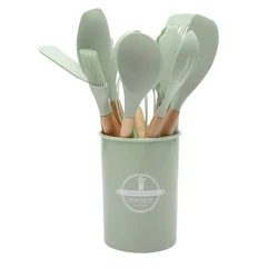 12 - Piece Heat - Resistant Non - Stick Kitchen Utensil Set with Holder (Light green)