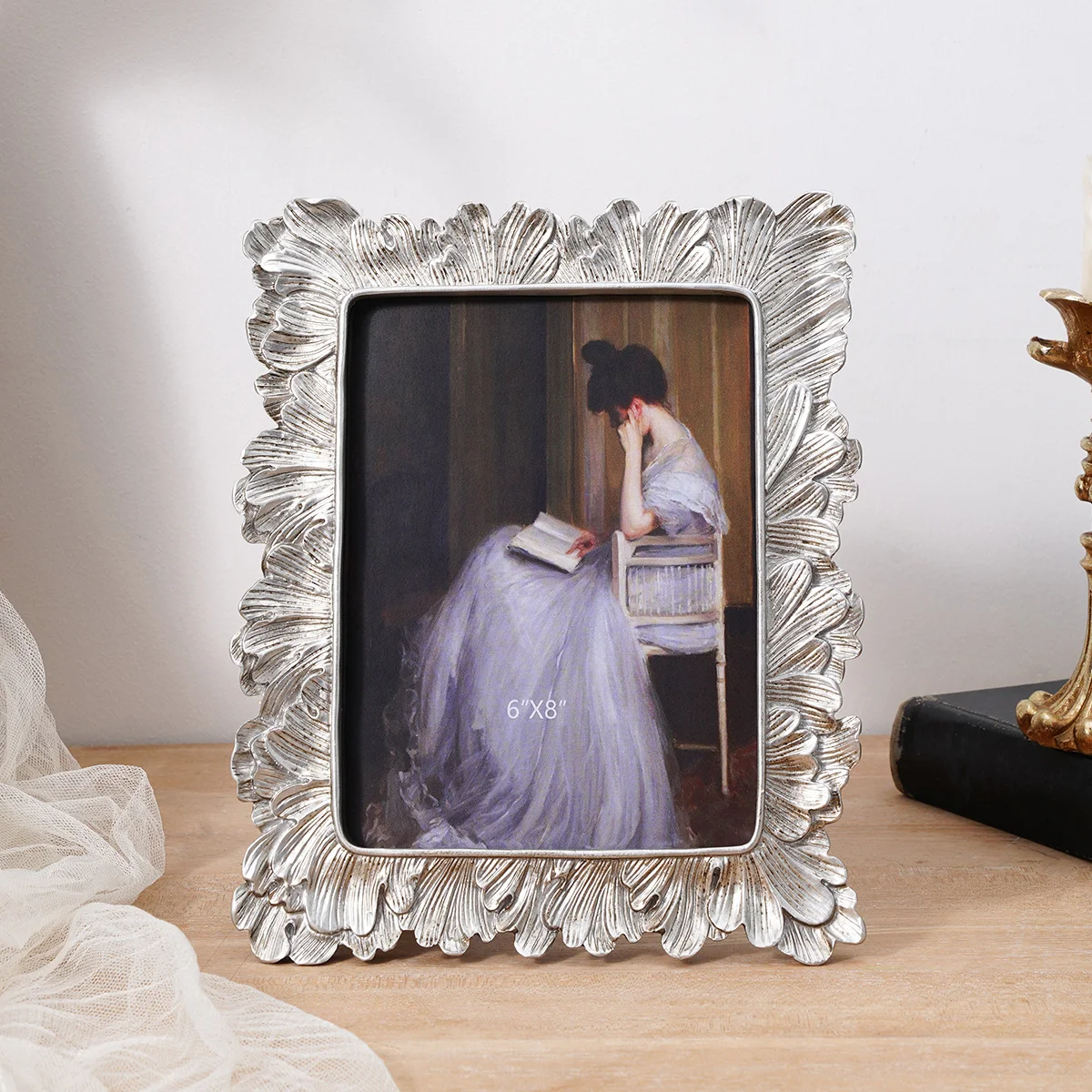 1PC, European-style silver palm leaf lace decorative photo frame, suitable for family photo display and shooting prop decoration