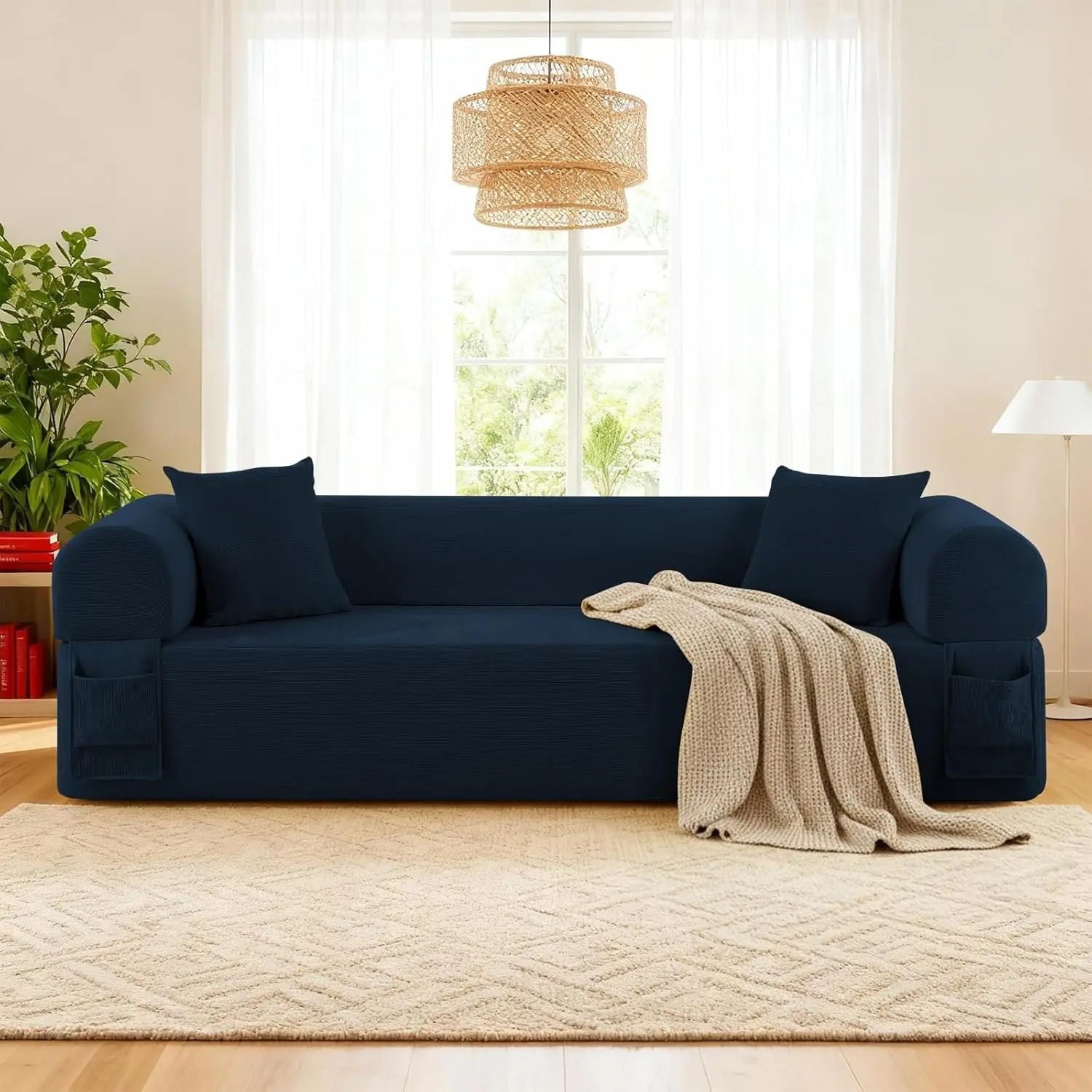 3 Seater Cloud Sofa in a Box Memory Foam Floor Couch with Storage Bag And 2 Pillows Boneless Sofa Bed for Living Room