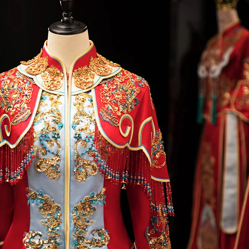

Bride Costume Sequins Embroidery Beading Wedding Dress 2022 New Chinese Dress Wedding Toast Clothing