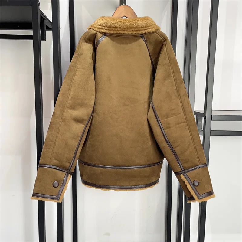 

2023 Autumn and Winter New Women Loose Long-sleeved Double-breasted Artificial Fur All-in-one Warm Jacket