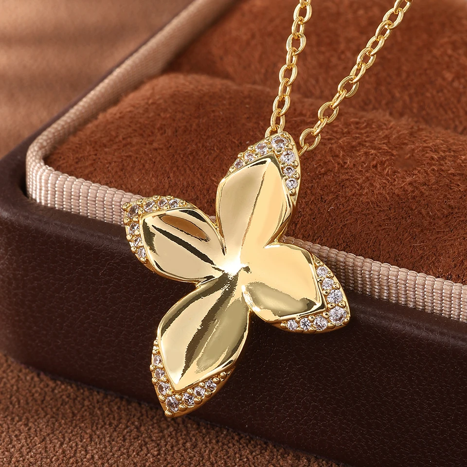 ZAKOL Luxus Kupfer Metall Micro-intarsien Zirkon Vier-blatt Blume Ohrring Frauen Hochzeit Party Ohrring/Halskette Schmuck-Set – Detail 15