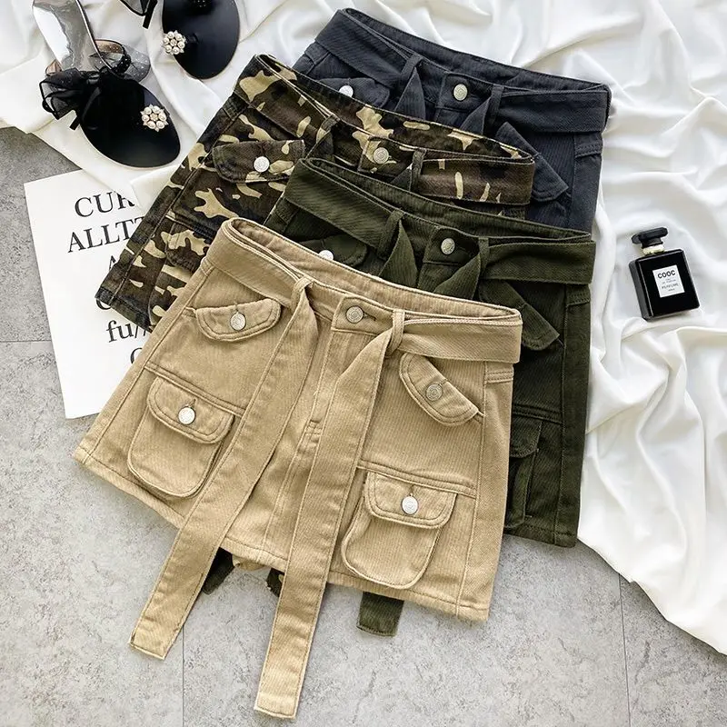 

Summer New Sexy Strap Pocket High Waist Denim Skirt Female Design A- Shaped Skirt