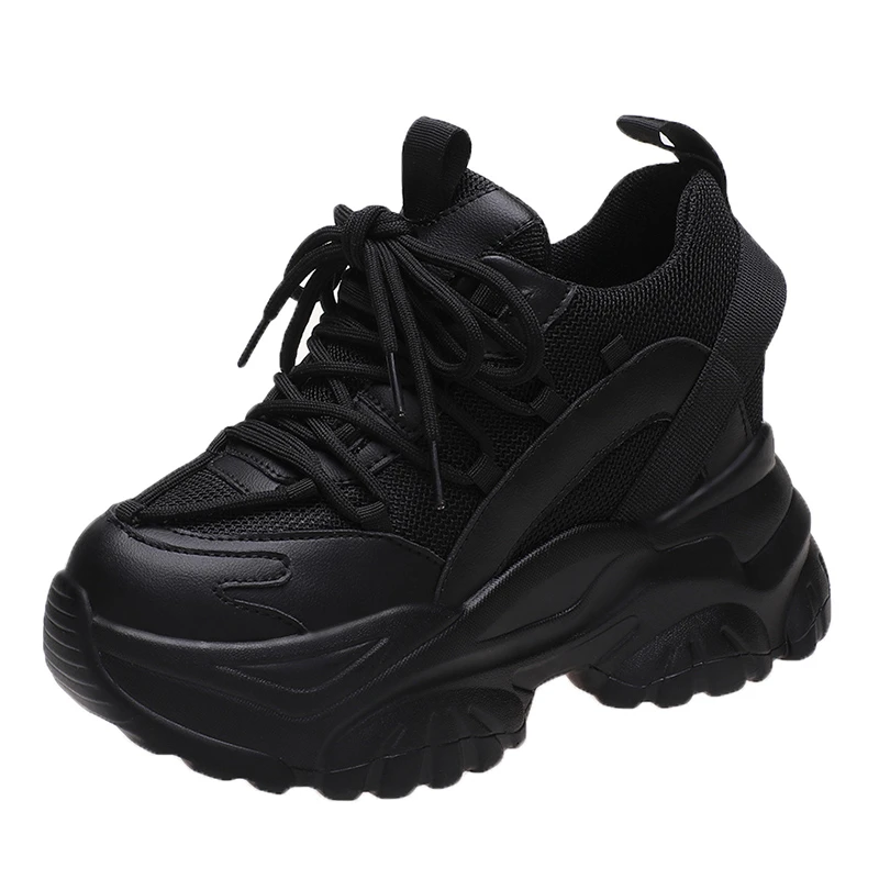 2022 Spring Breathable Mesh Chunky Sneakers Women Wedge Casual Sport Shoes Lace-up High Heels 9.5CM Platform Shoes Zapatos Mujer