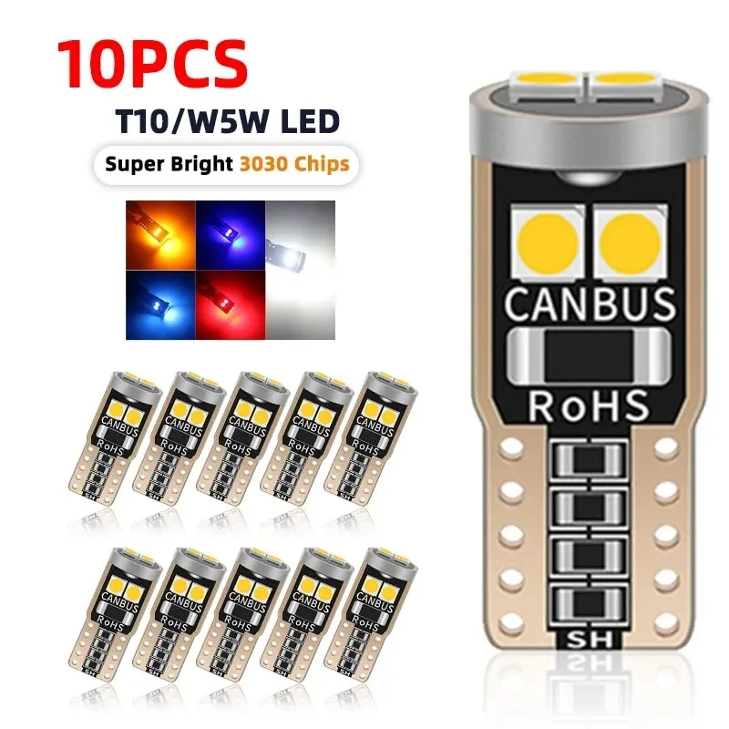 

2/6/10PCS T10 W5W LED Bulbs Canbus 3030 6SMD No Error Super Bright Interior Dome Lamp Clearance License Plate Light White Blue 1