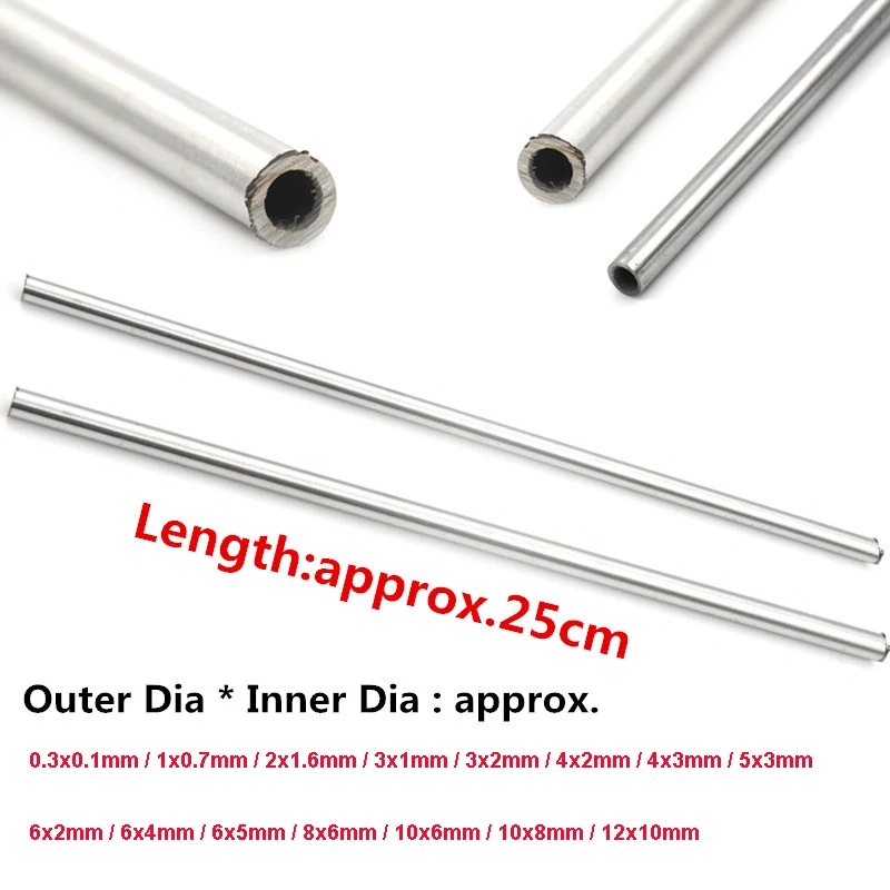 304 Seamless Stainless Steel Capillary Tube Length 250/500mm OD 0.3-8 mm ID 0.1-12mm Hollow Circular