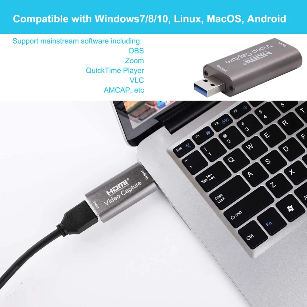 USB Video Capture Card 4K 1080P HDMI-Compatível com USB 3.0 Record para DSLR Camcorder Action Cam Computer para Gaming Streaming