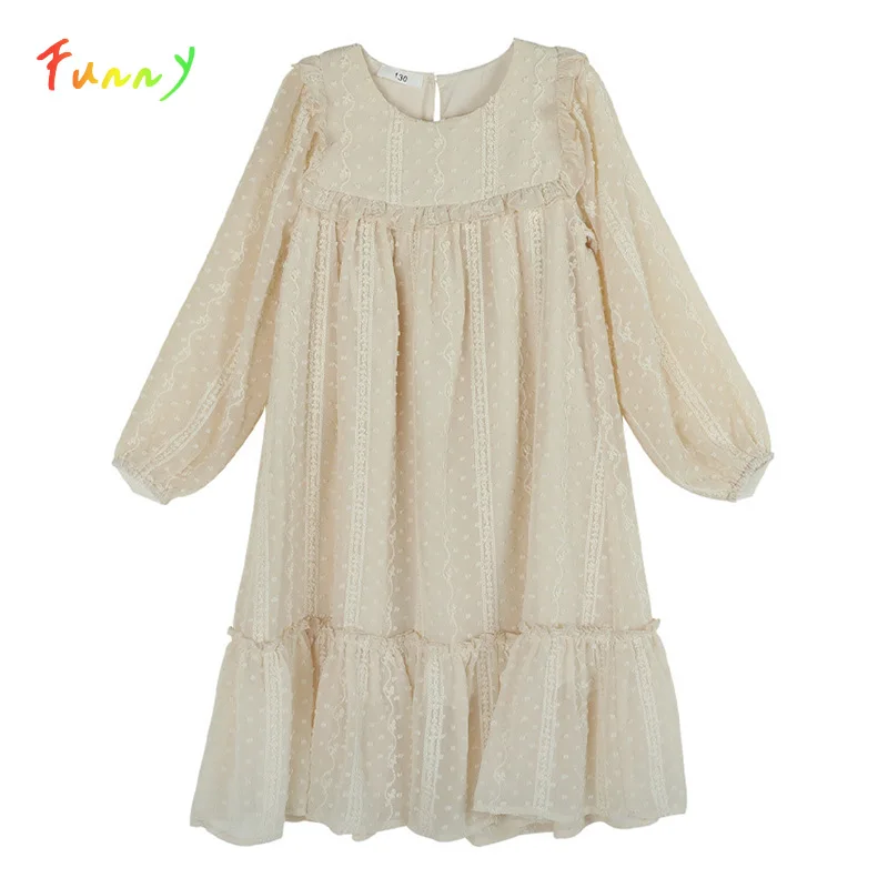 

Girls Dress Ruffles Party Children Clothes Girl Princess Dresses Autumn Winter 2023 Long Sleeve Knee Length Embroidery Dress