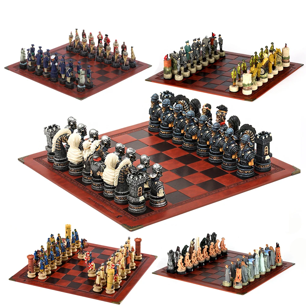 Horror Theme Chess Resin Material Hand-painted 32 Pieces with Embossed Leather Chess Board Gift Board Games Can Choose From Many - Image 3